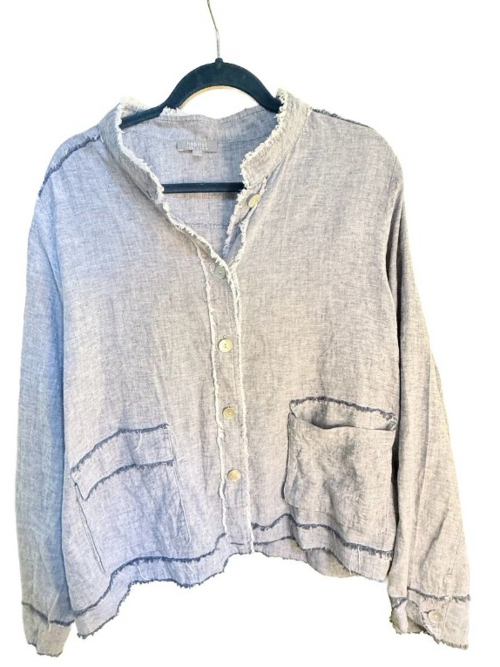 Casual Frayed-Edge Button Front Jacket - Light blue xL habitat